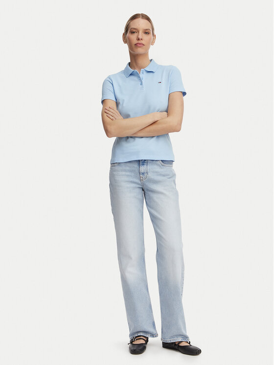 Tommy Jeans Tommy Jeans Тениска с яка и копчета Essential DW0DW20160 Светлосин Slim Fit