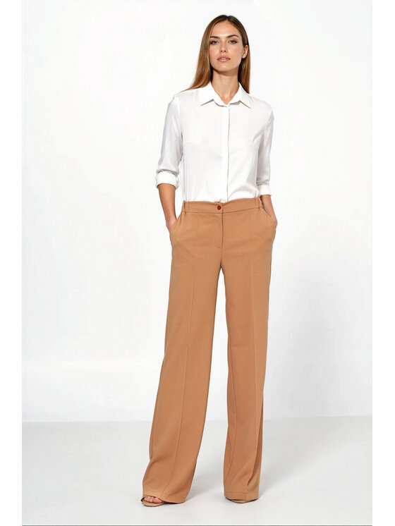 NIFE NIFE Kalhoty z materiálu SD131 Hnědá Loose Fit