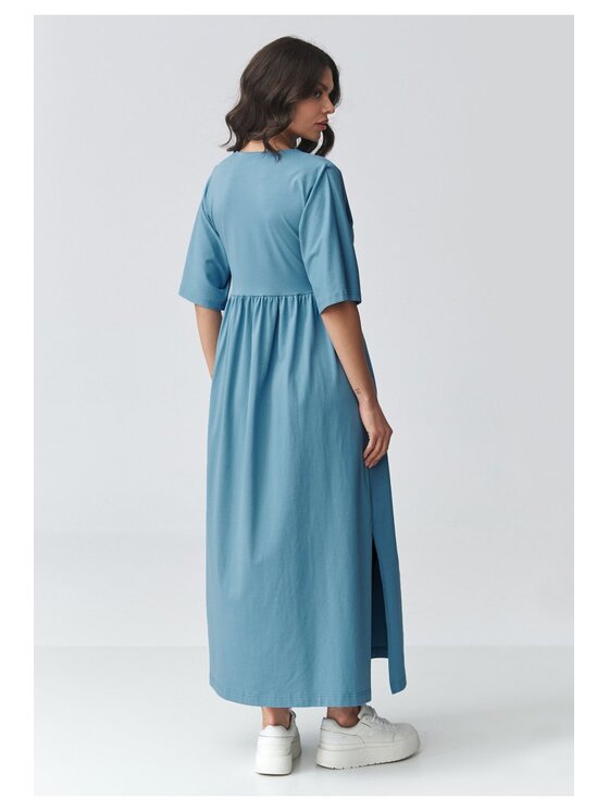 Makadamia Makadamia Sukienka codzienna M933 Niebieski Loose Fit