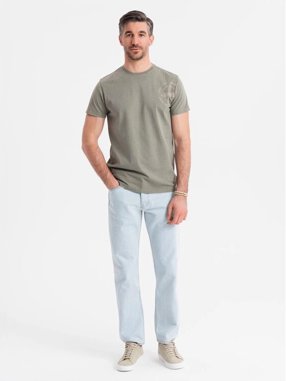 Ombre Ombre T-Shirt OM-TSWT-0202 Zielony Regular Fit