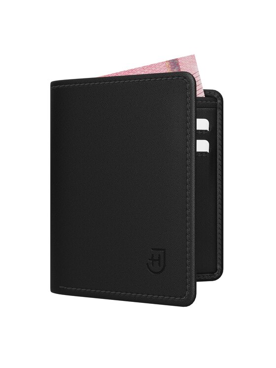 Mały Portfel Męski James Hawk, Czarny, Męski skórzany portfel slim z RFID
