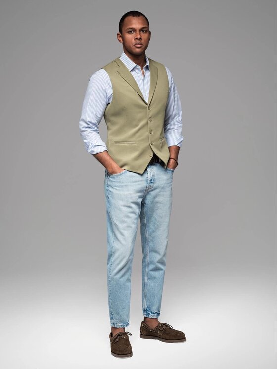 Ombre Ombre Kamizelka garniturowa OM-BLZV-0144 Zielony Slim Fit
