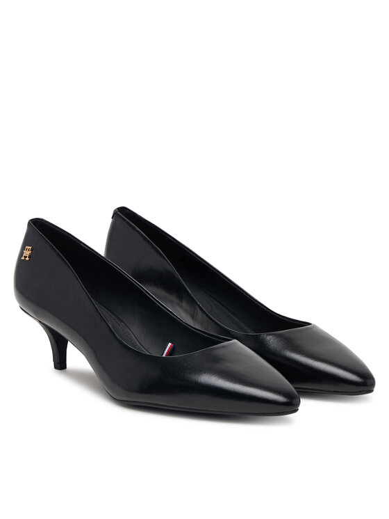 Tommy Hilfiger Tommy Hilfiger Czółenka Kitten Heel Court Leather Shoe FW0FW09526 Czarny