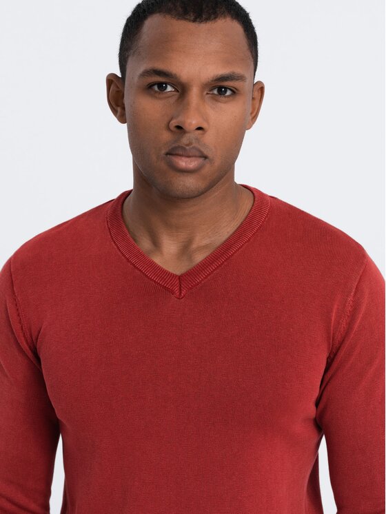 Ombre Ombre Sweter OM-SWOS-0108 Czerwony Fitting Fit