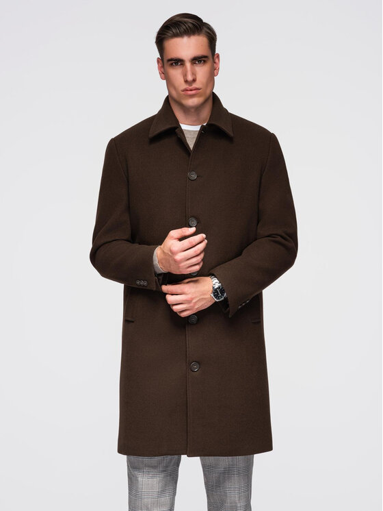 Ombre Ombre Płaszcz OM-COWC-0135 Brązowy Regular Fit