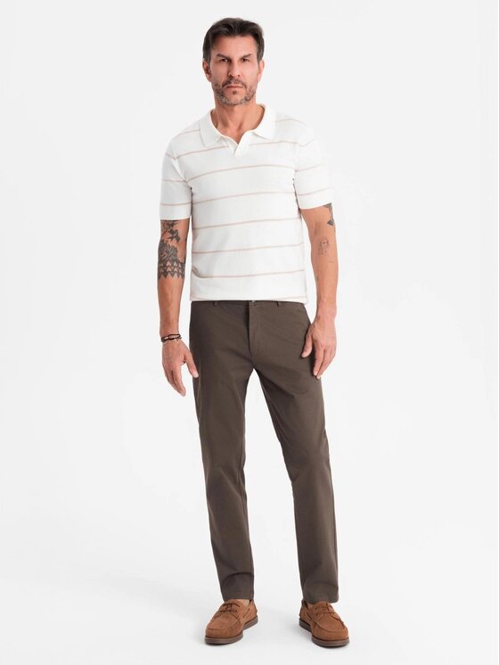 Ombre Ombre Spodnie materiałowe OM-PACP-0184 Brązowy Regular Fit