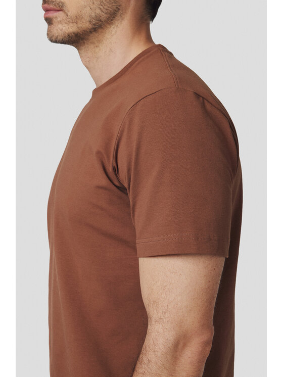 Lancerto Lancerto T-Shirt Koszulka z Bawełną Ciemnobeżowa Jeffrey TS073125000003 Beżowy Regular Fit