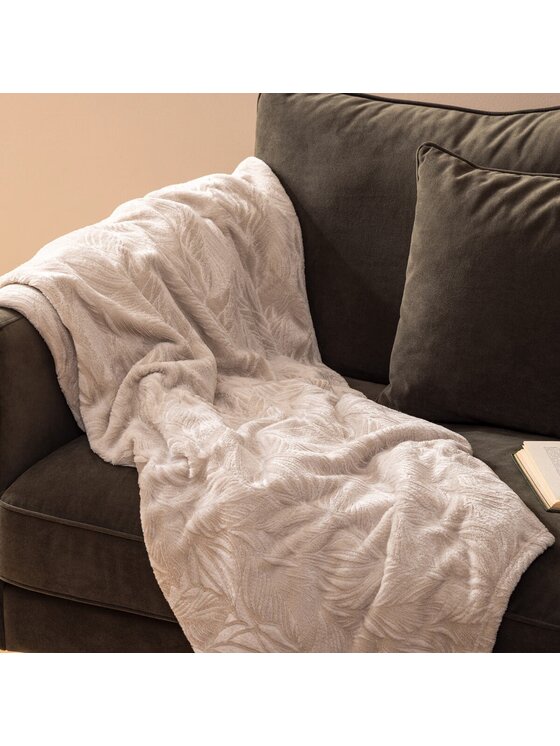 MIAhome MIAhome Koc Pled flanelowy Leaves beżowy 180x230 cm Beżowy