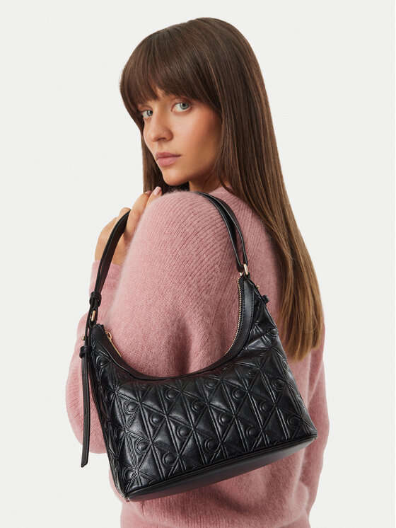 Calvin Klein Дамска чанта Emblem Aop Debossed Shoulder Bag LV04F3874G Черен