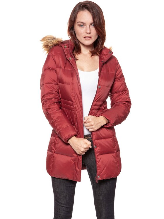 Wrangler Wrangler Kurtka damska LONG PUFFER Czerwony Slim Fit