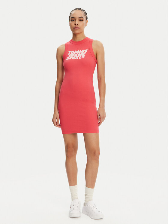 Tommy Jeans Tommy Jeans Každodenní šaty Bubble DW0DW21351 Korálová Slim Fit