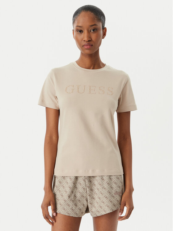 Guess Тишърт V6ri20 J1314 Бежов Regular Fit
