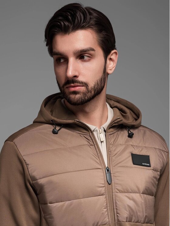 Ombre Ombre Kurtka przejściowa OM-JANP-0160 Brązowy Regular Fit