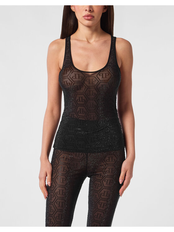 PHILIPP PLEIN PHILIPP PLEIN Tank top 27369 Czarny Skin Tight Fit