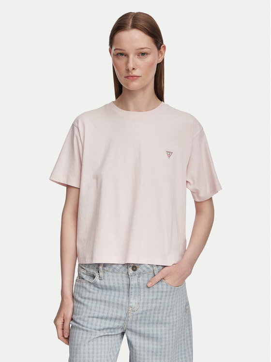 Guess Jeans Tricou W4YI05 K8HM0 Roz deschis Boxy Fit