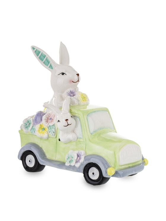 MIAhome MIAhome Figurka króliki w samochodzie z kwiatami Kolorowy