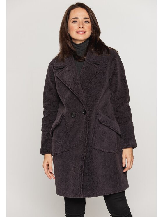 Perso Perso Zimní kabát oversize "MIŚ" Šedá Slim Fit