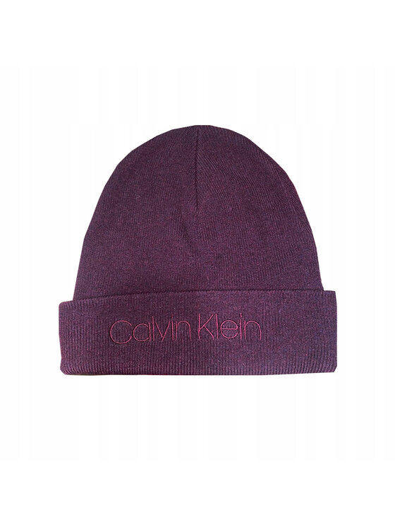 Czapka Calvin Klein, Bordowe, CZAPKA CASUAL BEANIE BORDOWA