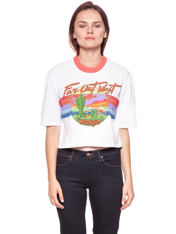 Wrangler Wrangler T-Shirt CROP 80'S TEE Biały Loose Fit