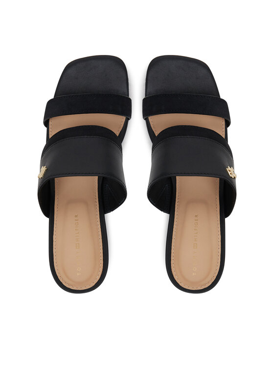 Tommy Hilfiger Tommy Hilfiger Klapki Leather & Suede Block Heel Mule FW0FW08530 Czarny