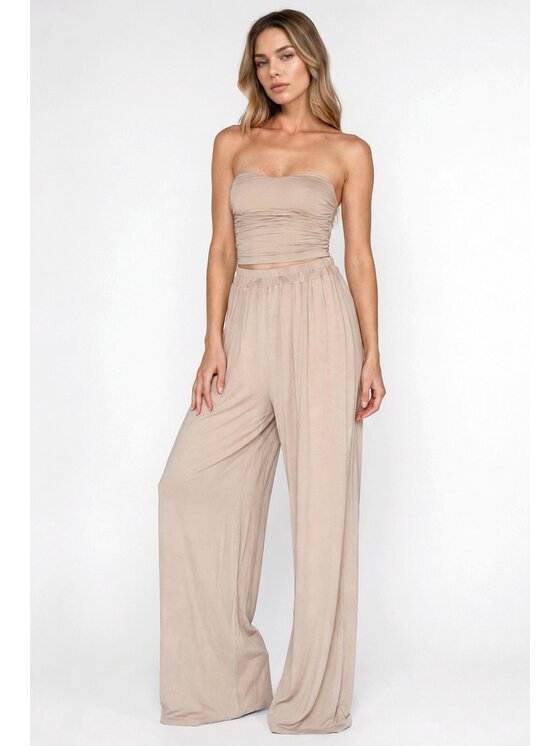 MissDenim MissDenim Top bez ramiączek Groset Beżowy Regular Fit