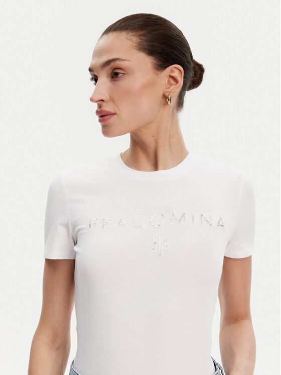 Fracomina Fracomina Tričko FP25ST3011J449N5 Biela Slim Fit