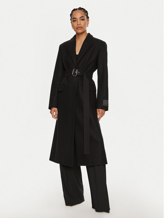 HUGO Hugo Wollmantel Molena 50523207 Schwarz Relaxed Fit