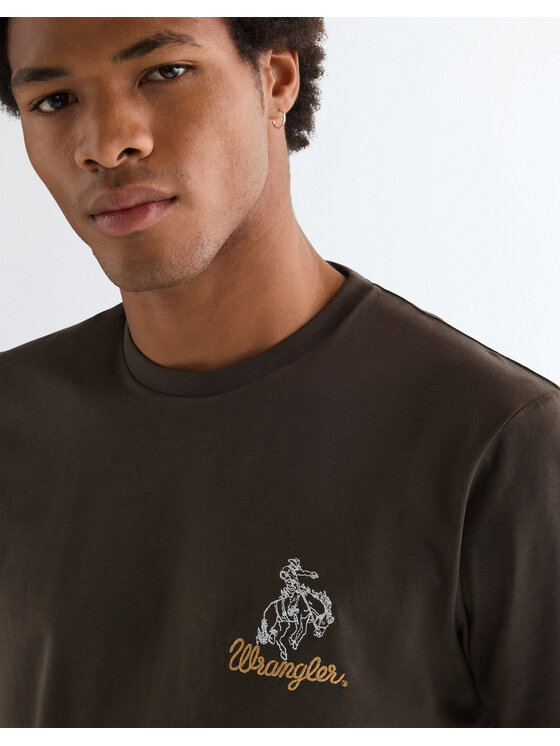 Wrangler Wrangler T-Shirt EMBROIDERY TEE Brązowy Regular Fit