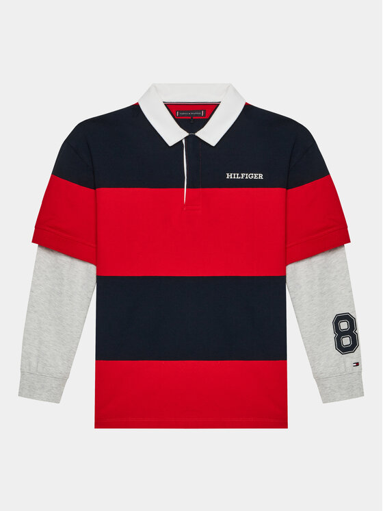 Tommy Hilfiger Džemperis ar kapuci Rugby Stripe Polo L/S KB0KB08736 Sarkans Regular Fit