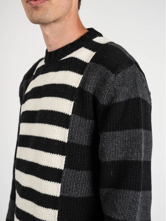 Les Hommes Les Hommes Svetr LLK113-654U | Wool Stripes Round Neck Jumper Černá Regular Fit