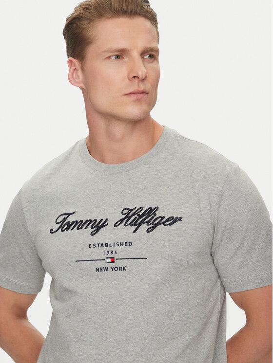 Tommy Hilfiger Tommy Hilfiger T-Shirt Script Logo MW0MW33691 Szary Regular Fit