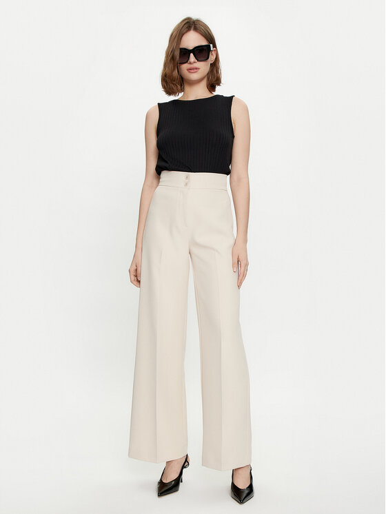 Maryley Maryley Hlače iz tkanine 24EB680/43GE Bež Wide Leg