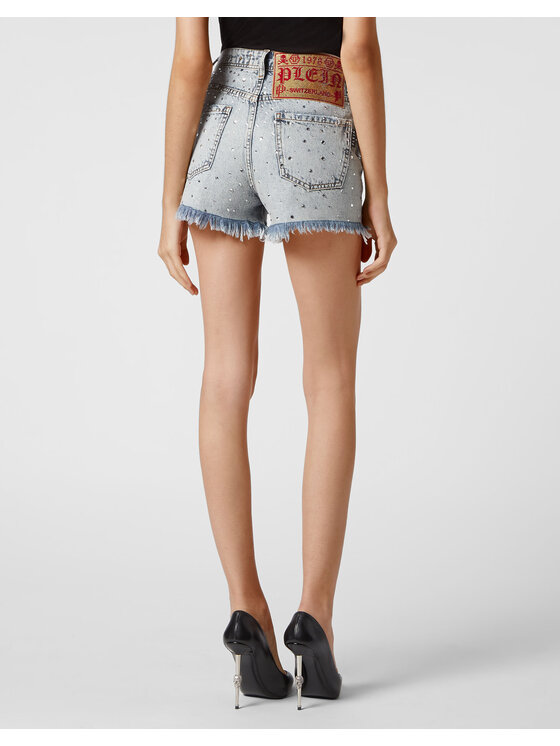 PHILIPP PLEIN PHILIPP PLEIN Džínové šortky 4081 Světle modrá Skinny Fit
