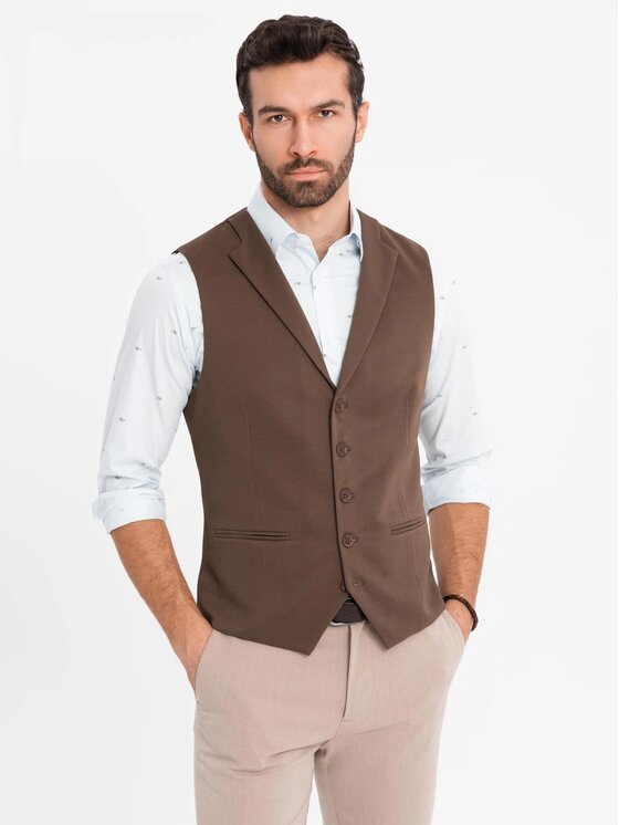 Ombre Ombre Kamizelka garniturowa OM-BLZV-0144 Brązowy Slim Fit