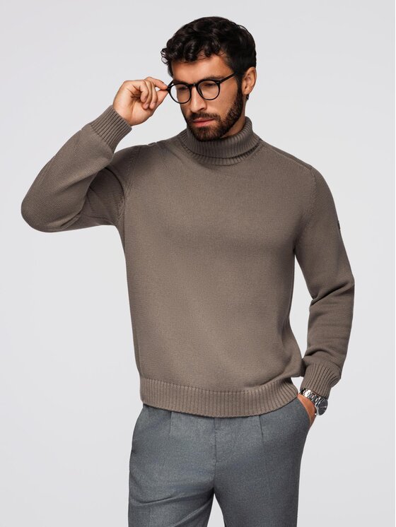 Ombre Ombre Sweter OM-SWTN-0163 Brązowy ciemny Regular Fit