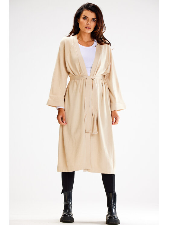 Awama Awama Kardigan A617 Beżowy Basic Fit
