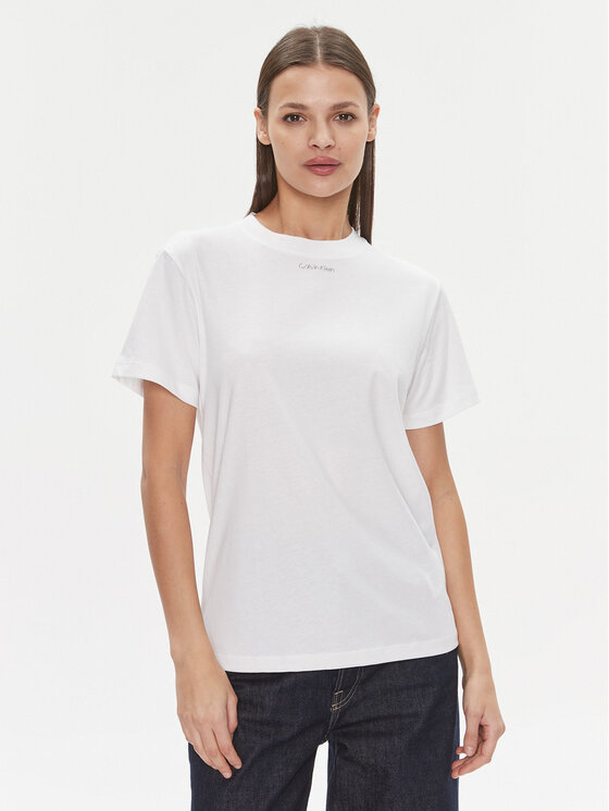 Calvin Klein Calvin Klein Tricou Metallic Micro Logo T Shirt K20K206967 Alb Regular Fit