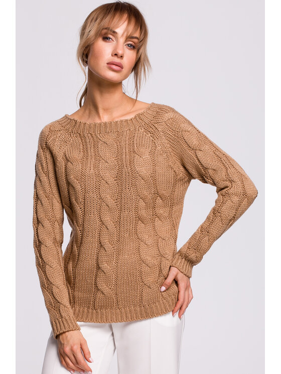 Made of Emotion Made of Emotion Sweter M511 Beżowy Basic Fit