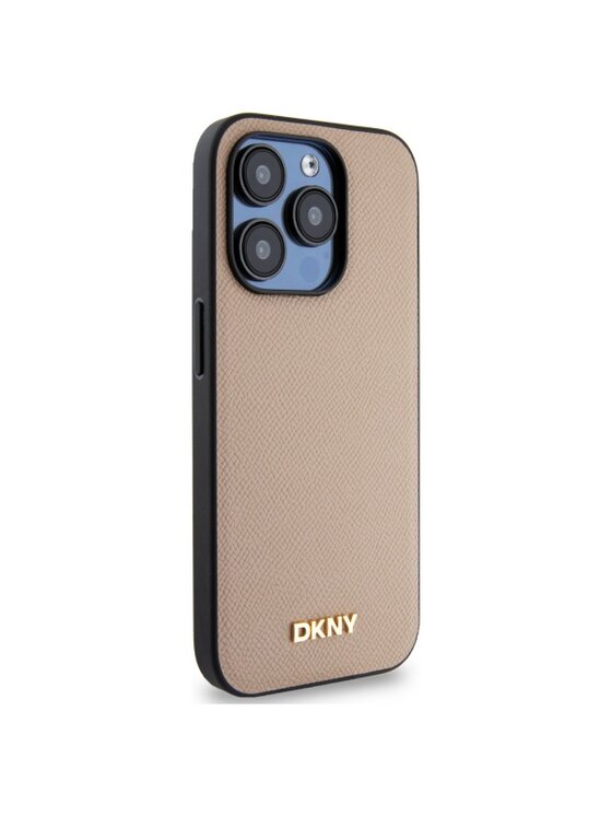 DKNY DKNY Etui na telefon Grained Metal Logo MagSafe Beżowy