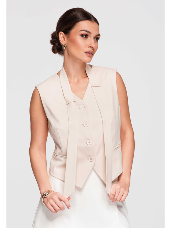 Ombre Ombre Kamizelka OW-VE-E0004 Beżowy Slim Fit