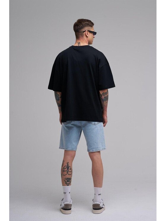 MyStars MyStars T-Shirt Koszulka Z Krótkim Rękawem Oversize Męska Czarna Premium Savage AF Luźna szeroka L Czarny Oversize