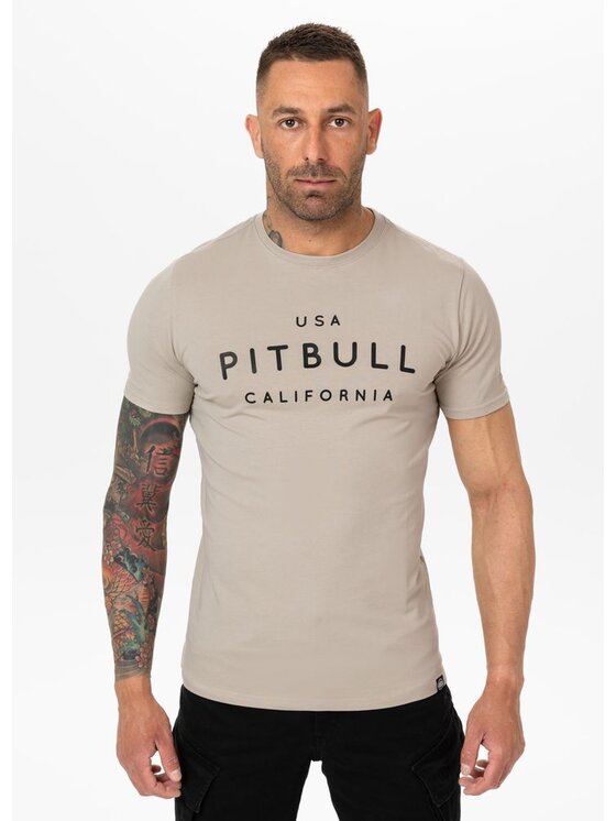 PITBULL PITBULL T-Shirt Koszulka męska Slim Fit USA CAL XXL Beżowy Regular Fit