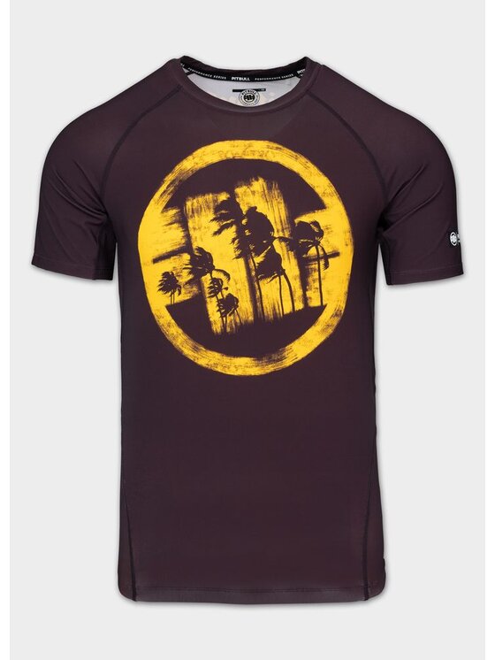 PITBULL PITBULL Koszulka techniczna LOGO PALMS Brązowy Regular Fit