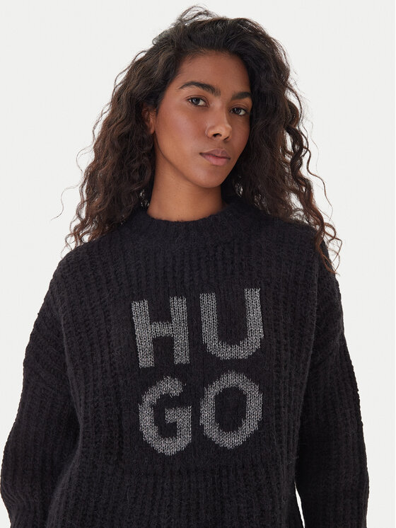 HUGO HUGO Kootud kleit Sloguis 50548245 Must Oversize