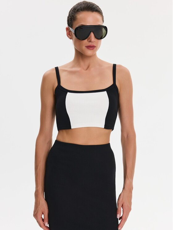 Nudyess Nudyess Top Alex z prążka Czarny Slim Fit