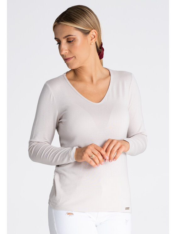 FIGL FIGL Bluzka M980 Beżowy Regular Fit