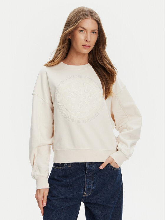 Guess Mikina W5YQ07 KB681 Écru Regular Fit