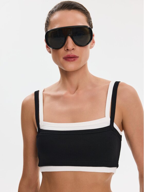 Nudyess Nudyess Top Lisa z prążka Czarny Slim Fit
