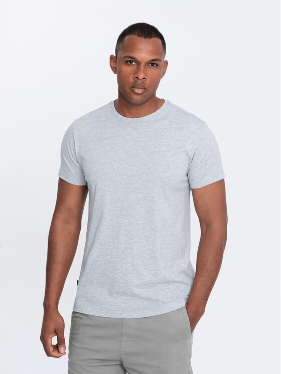 Ombre Ombre T-Shirt OM-TSBS-0146 Szary jasny Regular Fit