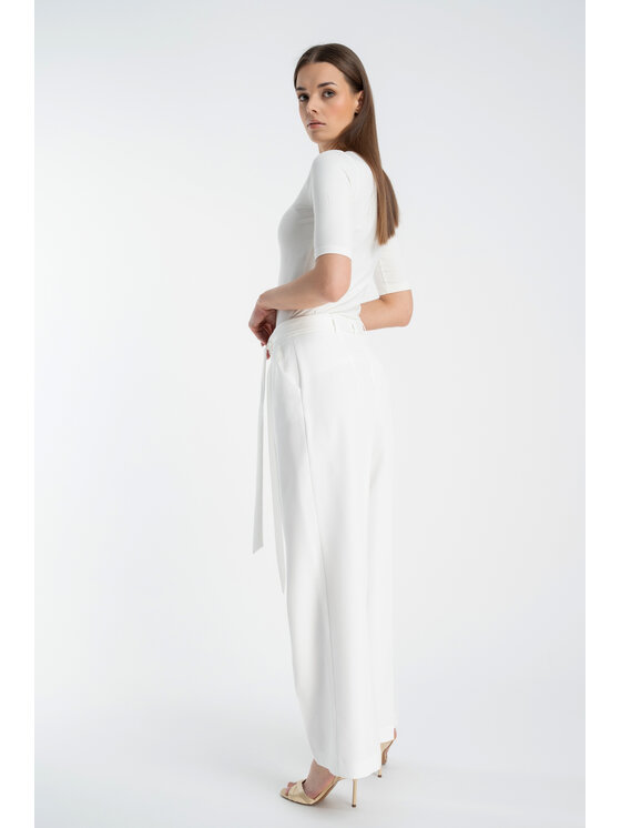 CLICK CLICK Bavlnené nohavice 30-402 Biela Relaxed Fit
